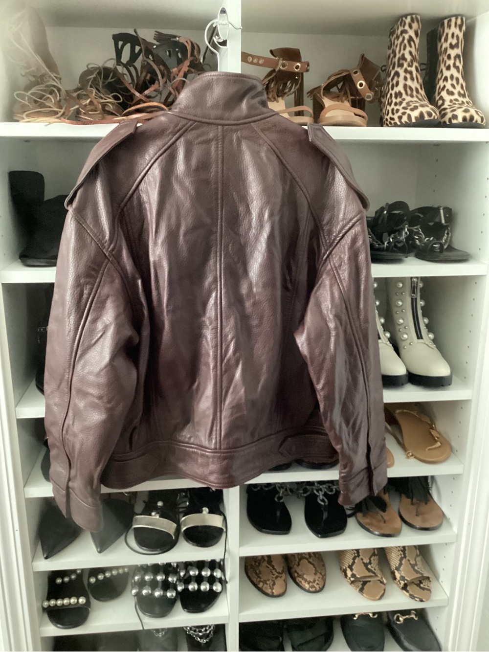 Zara maroon 100% LEATHER BOMBER JACKET ZW COLLECTION LIMITED EDITION - Picture 9 of 11